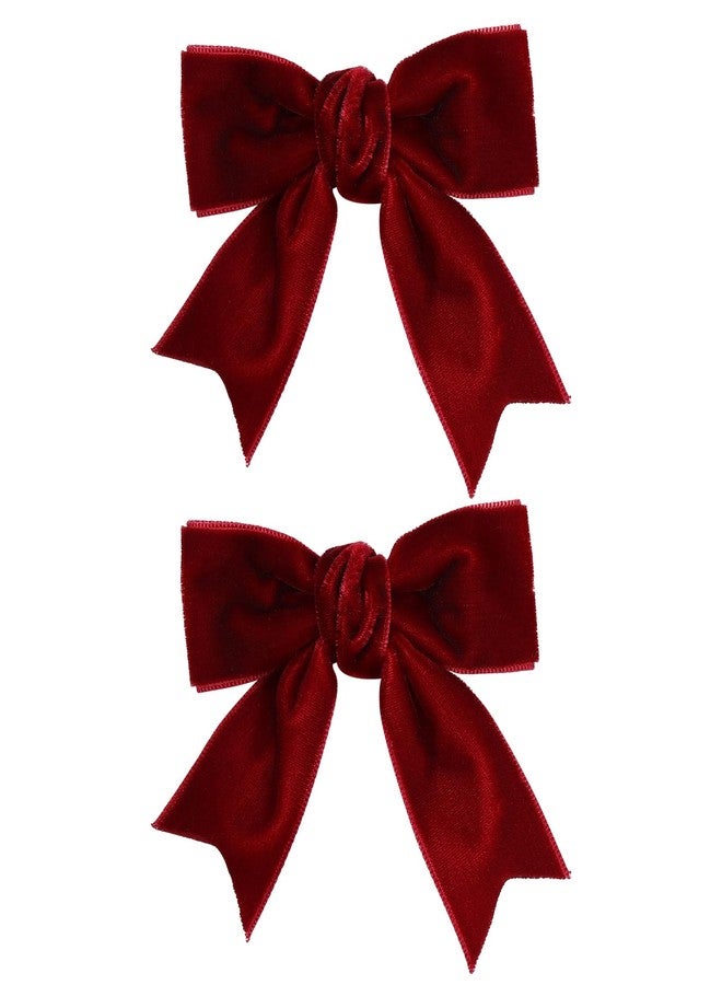 KCHIES Dark Red Velvet Ribbon Hair Bow Clips 3" Cute Valentines Alligator Barrettes Pins Bowknot Decor Accessory Small for Little Teen Toddler Baby Girls Kids Women Christmas Gift - Image 1
